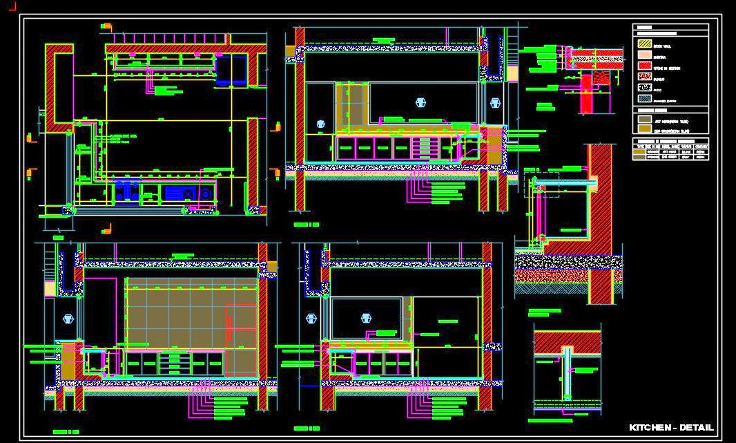 Modular Kitchen CAD Drawing Layout and Interior Details